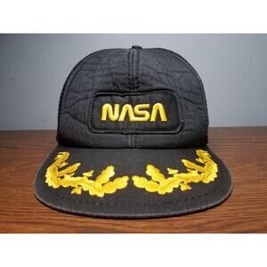 Vintage NASA Black Mesh Snapback Hat With "Scrambled Eggs" Gold Leaf Embroidery